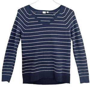 GAP Womens Navy Stripe V-Neck Wool Blend Sweater Coastal Preppy XS